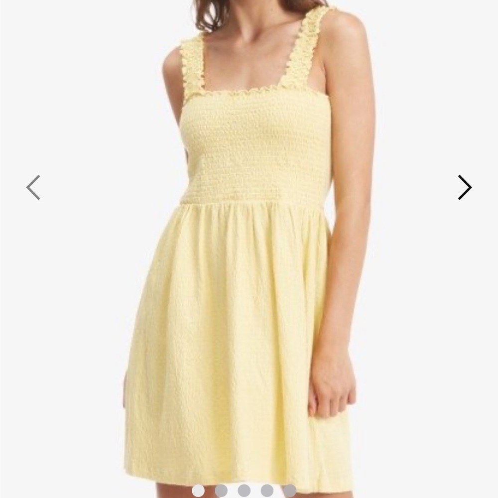 Roxy Hanging 10 Off The Shoulder Yellow Smocked Mini Sundress